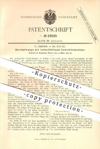original Patent - C. Liskien in Pr. Eylau / Bagrationowsk , 1883 , Dezimalwaage mit Gewichtsanzeiger , Russland !!!