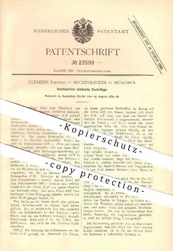original Patent - Clemens Freiherr v. Bechtolsheim in München , 1882 , Kontinuierlich wirkende Zentrifuge !!!