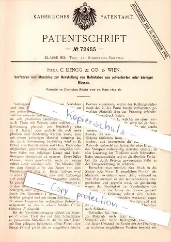 Original Patent - Firma C. Dengg & Co. in Wien , 1893 , Herstellung von Hohlstäben  !!!