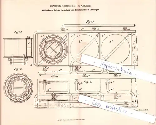 Original Patent - R. Brockhoff in Aachen , 1893 , Herstellung von Zuckerscheiben in Centrifugen !!!