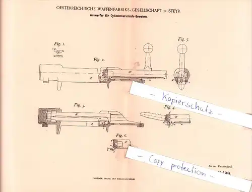 Original Patent - Oesterreichische Waffenfabriks-Gesellschaft in Steyr , 1893 , Schusswaffen !!!