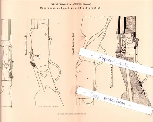 Original Patent - Ignaz Kowar in Amberg , Bayern , 1882 , Gewehr mit Blockverschluß , Jagd , Waffe  !!!