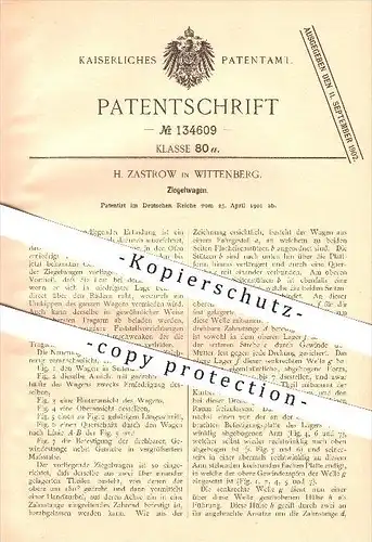 original Patent - H. Zastrow in Wittenberg , 1901 , Ziegelwagen , Ziegelofen !!!