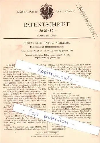 Original Patent - Gustav Speckhart in Nürnberg , 1882 , Neuerungen an Taschenuhrgehäusen !!!