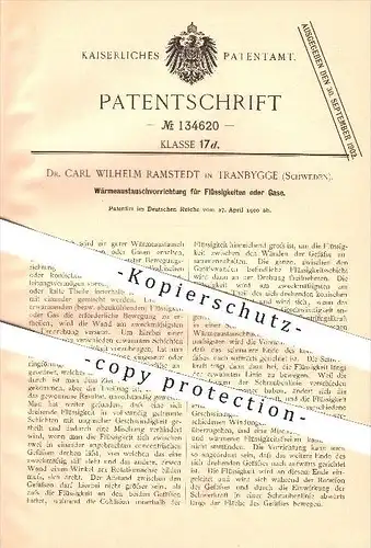original Patent - Dr. Carl W. Ramstedt in Tranbygge , Schweden , 1900 , Wärmeaustausch für Gase , Västra Ryds socken !!!