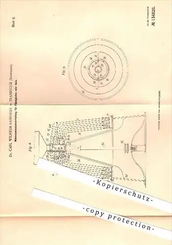 original Patent - Dr. Carl W. Ramstedt in Tranbygge , Schweden , 1900 , Wärmeaustausch für Gase , Västra Ryds socken !!!