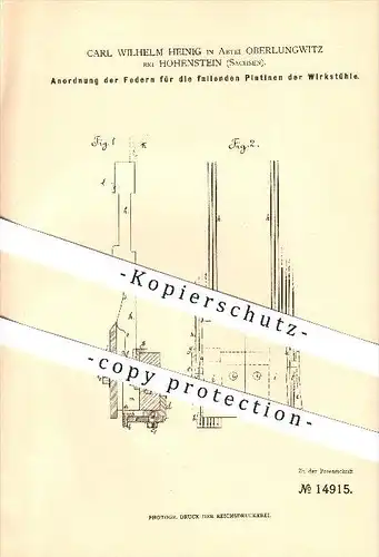 original Patent - Carl Wilhelm Heinig in Abtei Oberlungwitz bei Hohenstein , 1881 , Anordnung der Federn für Wirkstühle