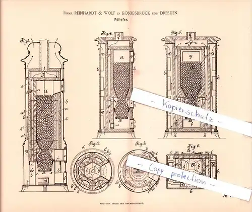 Original Patent - Firma Reinhardt & Wolf in Königsbrück und Dresden , 1894 , Füllofen !!!