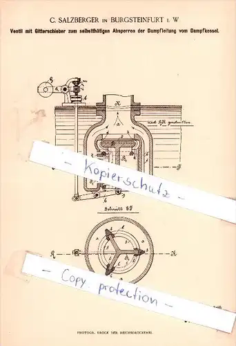 Original Patent - C. Salzberger in Burgsteinfurt i. W. , 1894 , Ventil mit Gitterschieber , Steinfurt !!!