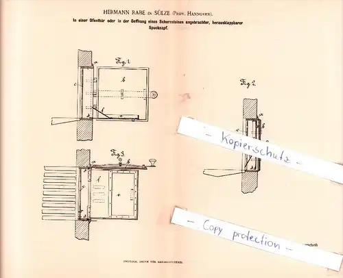 Original Patent - Hermann Rabe in Sülze , Prov. Hannover , 1893 , Spucknapf !!!