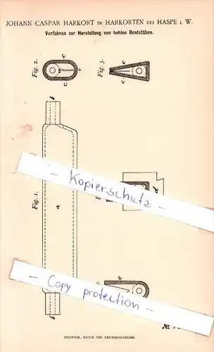 Original Patent - J. C. Harkort in Harkorten bei Haspe i. W. , 1892 , Herstellung von Roststäben , Hagen !!!