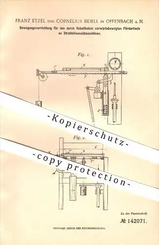 original Patent - Franz Etzel & Cornelius Beiell in Offenbach a. M. , 1902 , Bewegungsvorrichtung für Fördertisch !!!