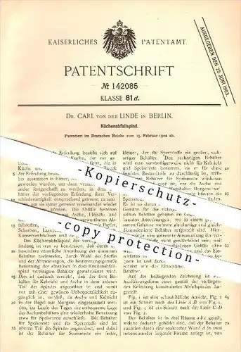 original Patent - Dr. Carl von der Linde in Berlin , 1902 , Küchenabfallspind , Mülltrennung , Haushalt !!!