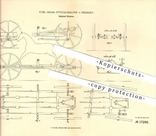 original Patent - Carl Oscar Stürtzenbecher in Dresden , 1881 , Schaukel Draisine , Eisenbahn !!!