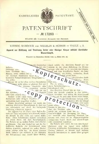 original Patent - L. Ramdohr u. Wegelin & Hübner in Halle a. S. , 1881 , Apparat zur Erhitzung von Körpern !!!