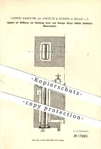 original Patent - L. Ramdohr u. Wegelin & Hübner in Halle a. S. , 1881 , Apparat zur Erhitzung von Körpern !!!