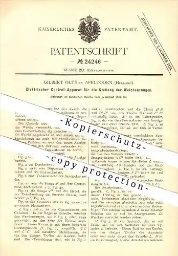 original Patent - Gilbert Olte in Apeldoorn , Holland , 1882 , Elektr. Apparat für die Stellung der Weichenzungen !!!