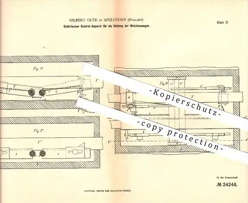 original Patent - Gilbert Olte in Apeldoorn , Holland , 1882 , Elektr. Apparat für die Stellung der Weichenzungen !!!