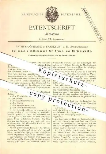 original Patent - Arthur Gössmann in Frankfurt a. M. , 1883 , Optischer Lichttelegraph für Armee- und Marinezwecke !!!