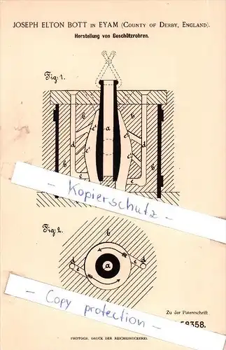 Original Patent - J. E. Bott in Eyam , County of Derby , England , 1890 , Geschützrohre !!!