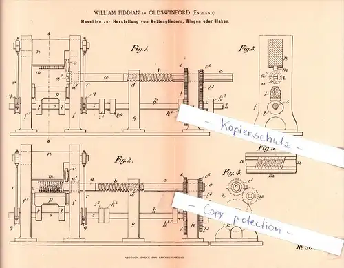 Original Patent - William Fiddian in Oldswinford / Stourbridge , England , 1890 , Herstellung von Kettengliedern !!!