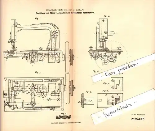 Original Patent - Charles Fischer à  Laxou , 1883 , Machine à coudre les boutonnières !!!