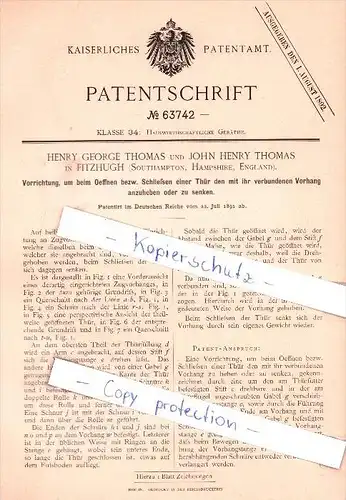 Original Patent - Henry George und John Henry Thomas in Fitzhugh  , 1891 ,  !!!