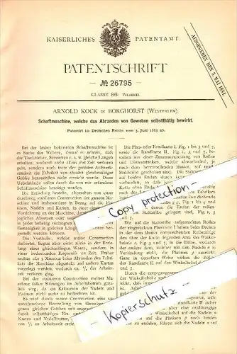 Original Patent - Arnold Kock in Borghorst b. Steinfurt , 1883 , Schaftmaschine für Weberei !!!