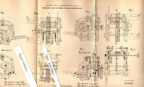 Original Patent - Arnold Kock in Borghorst b. Steinfurt , 1883 , Schaftmaschine für Weberei !!!