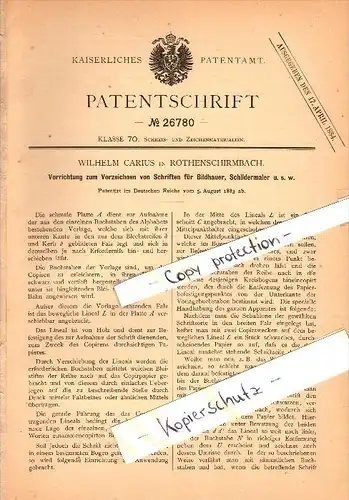 Original Patent - Wilhelm Carius in Rothenschirmbach b. Eisleben , 1883 , Apparat für Bildhauer , Schriften !!!