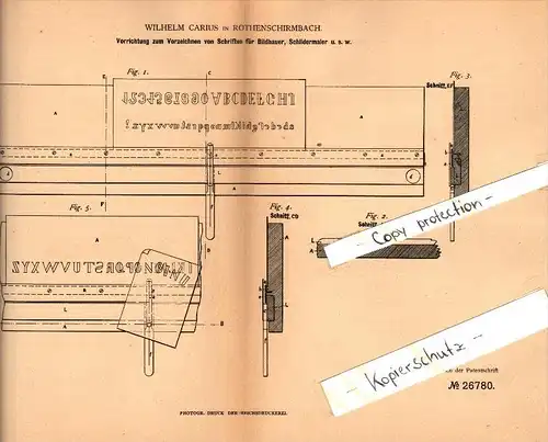 Original Patent - Wilhelm Carius in Rothenschirmbach b. Eisleben , 1883 , Apparat für Bildhauer , Schriften !!!