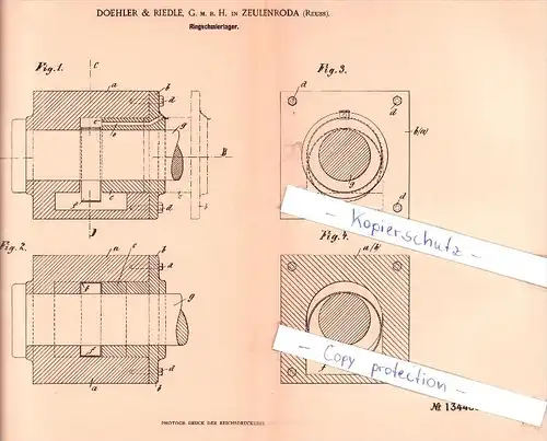 Original Patent   - Doehler & Riedle , G. m. b. H. in Zeulenroda , Reuss , 1901 , Ringschmierlager !!!