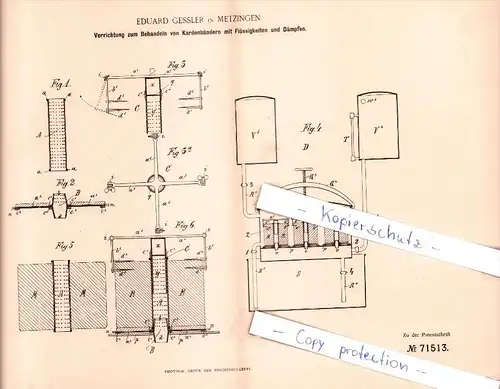 Original Patent   - E. Gessler in Metzingen , 1893 , Behandeln von Kardenbändern , Bleichen !!!