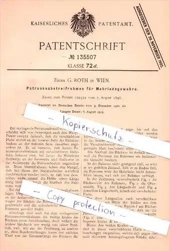 Original Patent - Firma G. Roth in Wien , 1901 , Patronenabstreifrahmen für Mehrladegewehre !!!