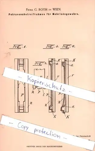 Original Patent - Firma G. Roth in Wien , 1901 , Patronenabstreifrahmen für Mehrladegewehre !!!