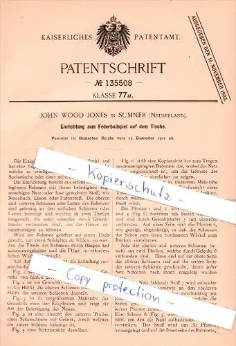 Original Patent - J. W. Jones in Summer , Neuseeland , 1901 , Tisch - Federballspiel , Federball !!!