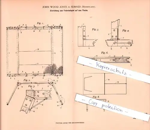 Original Patent - J. W. Jones in Summer , Neuseeland , 1901 , Tisch - Federballspiel , Federball !!!