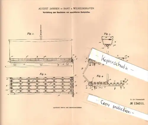 Original Patent - August Janssen in Bant b. Wilhelmshaven , 1901 , Beschickung von Backplatten , Bäckerei , Bäcker !