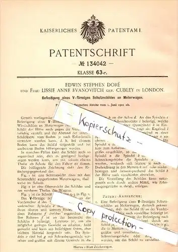 Original Patent - E.S. Doré and L. Evanovitch , Cubley in London , 1901 , Shield for motor vehicles , automobile !!!