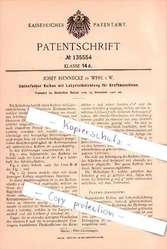 Original Patent   - J. Hennecke in Werl i. W. , 1900 , Kolben mit Labyrinthdichtung  !!!