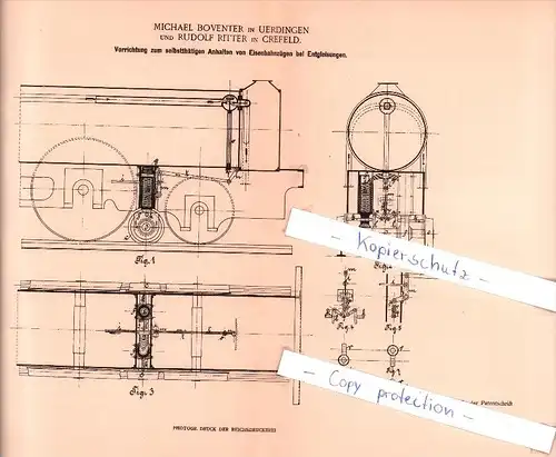 Original Patent   - M. Boventer in Uerdingen und R. Ritter in Crefeld , 1901 , Eisenbahn - Entgleisung !!!