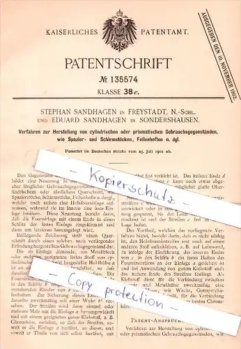 Original Patent   - S. Sandhagen in Freystadt / Kozuchow und E. Sanhagen in Sondershausen , 1901 , Schlesien !!!