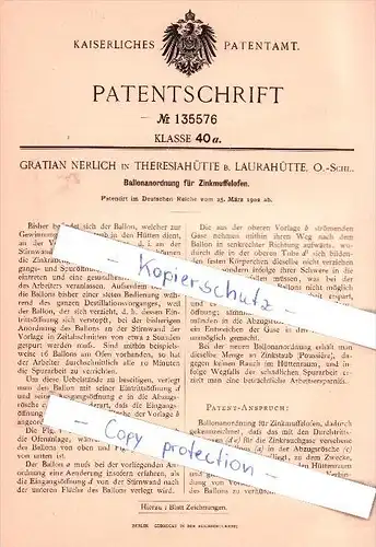 Original Patent - G. Nerlich in Theresiahütte b. Laurahütte , Schlesien , 1902 , Zinkmuffelofen !!!