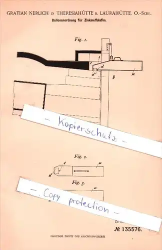 Original Patent - G. Nerlich in Theresiahütte b. Laurahütte , Schlesien , 1902 , Zinkmuffelofen !!!