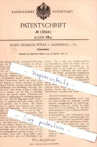 Original Patent   - Franz Heinrich Peters in Oldenburg i. Gr. , 1901 , Fächerhalter !!!