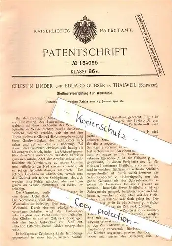 Original Patent - Celestine Linder und Eduard Gubser in Thalweil , 1902 , Meßvorrichtung für Webstühle , Weberei !!!