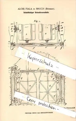 Original Patent - Alois Fiala in Bruch / Lom u Mostu , 1901 , Schachtverschluss , Bergbau , Zeche !!!