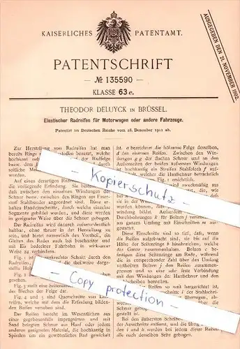 Original Patent   - Theodor Deluyck in Brüssel , 1901 , Elastischer Radreifen für Motorwagen, Automobile !!!