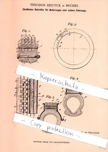 Original Patent   - Theodor Deluyck in Brüssel , 1901 , Elastischer Radreifen für Motorwagen, Automobile !!!