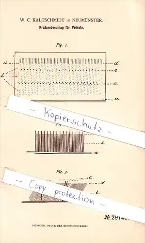 Original Patent   - W. C. Kaltschmidt in Neumünster , 1884 , Kratzenbeschlag für Volants !!!